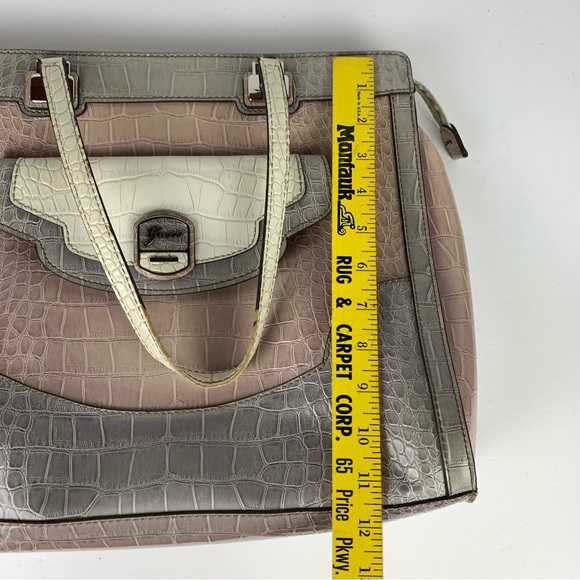 Guess Handbag Purse Tote Croc Embossed Patent Leather Pink Gray - READ - Picture 12 of 16